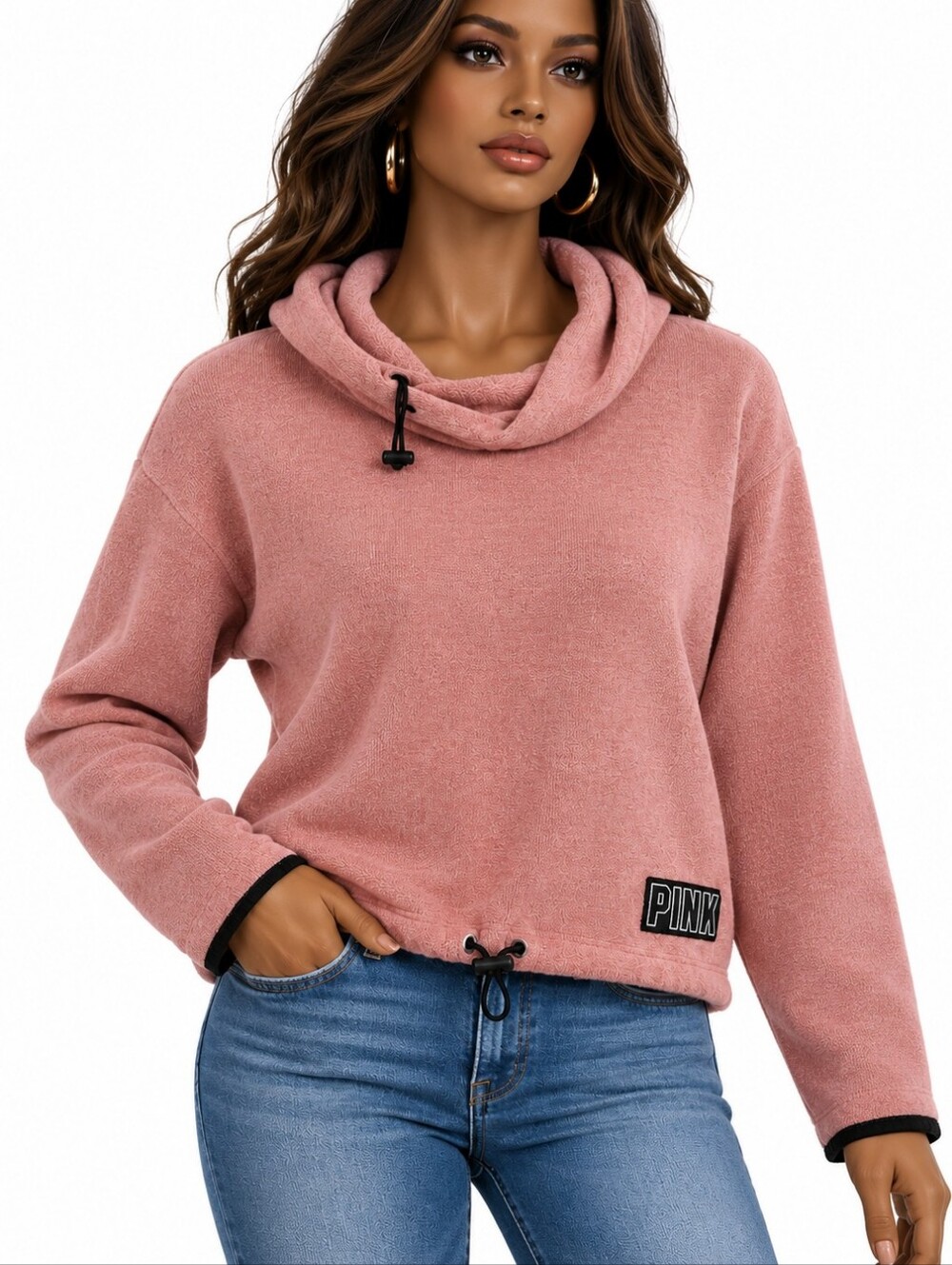 Victoria’s Secret PINK Medium Dusty Rose Cowl Neck Hoodie Pullover